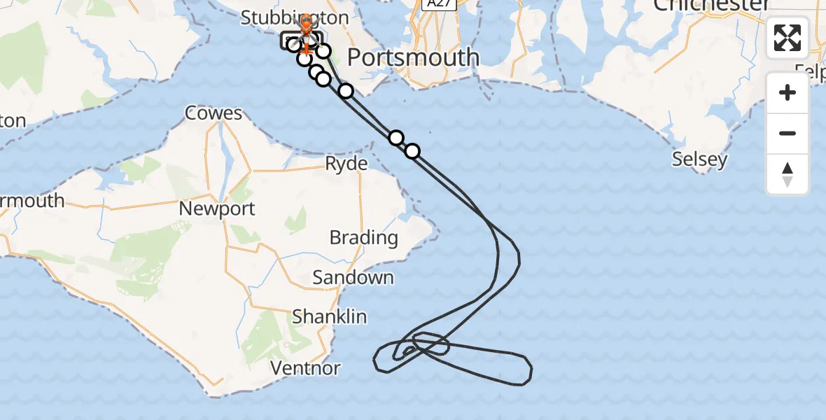Flight path map showing Coastguard Helicopter route from Solent Airport to Solent Airport