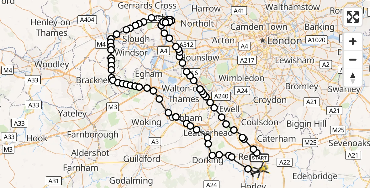 Flight path map showing Police Helicopter route from South Nutfield to Tandridge