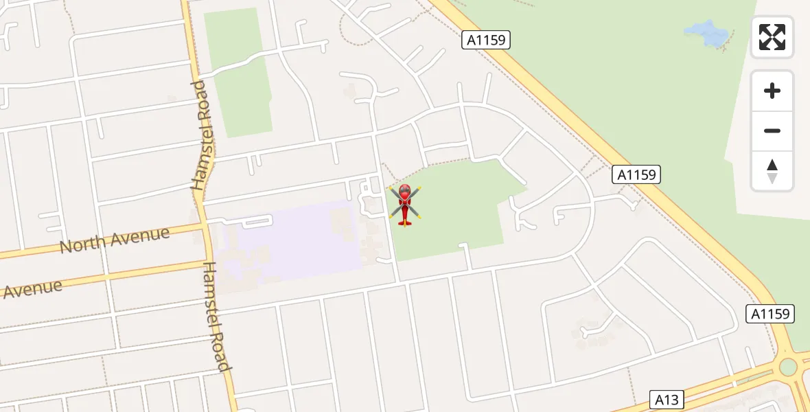Flight path map showing Air Ambulance Helicopter route from Southchurch to Southchurch