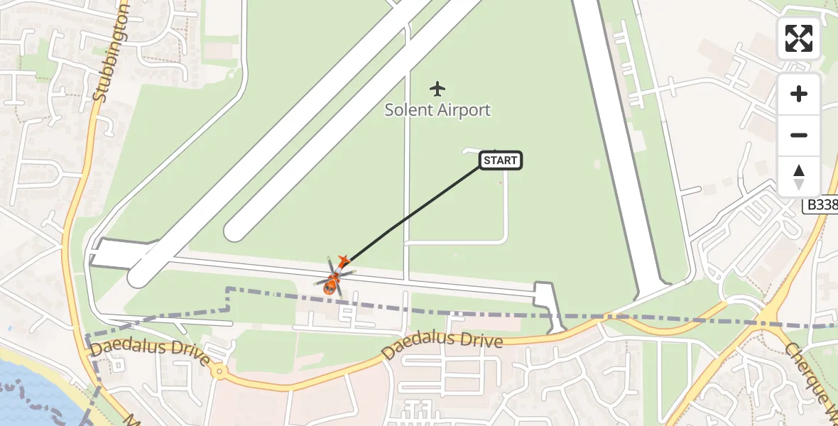 Flight path map showing Coastguard Helicopter route from Solent Airport to Solent Airport