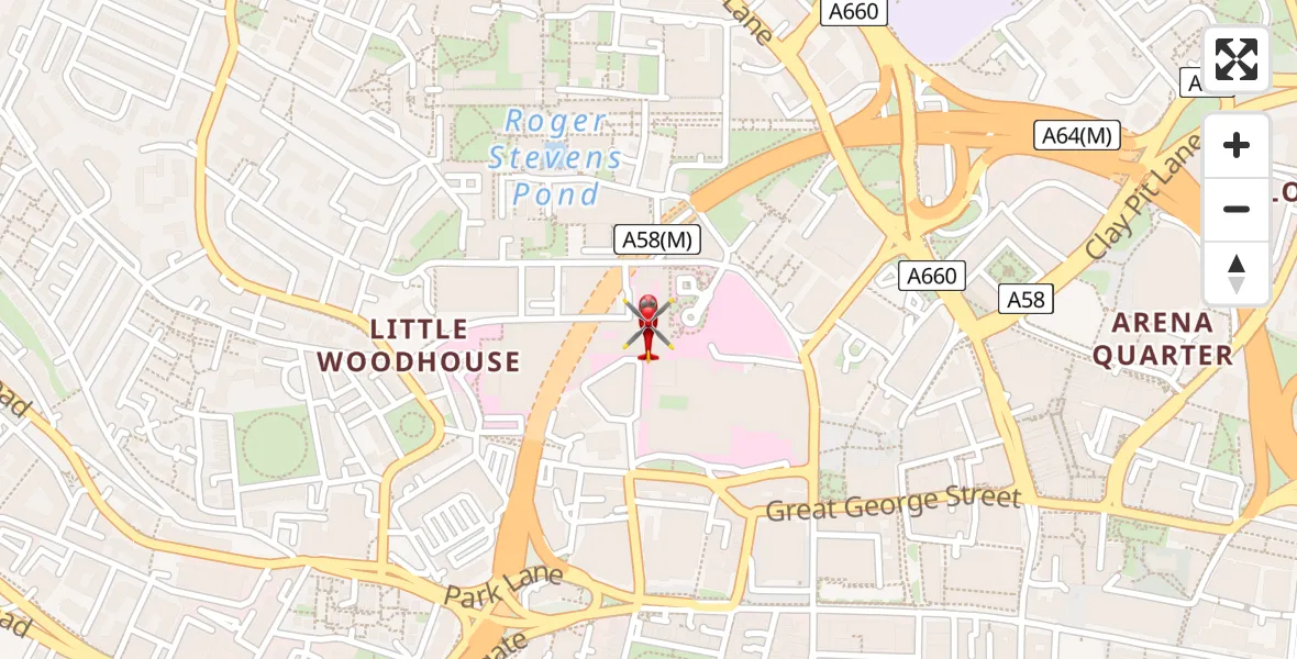 Flight path map showing Air Ambulance Helicopter route from Woodhouse to Woodhouse
