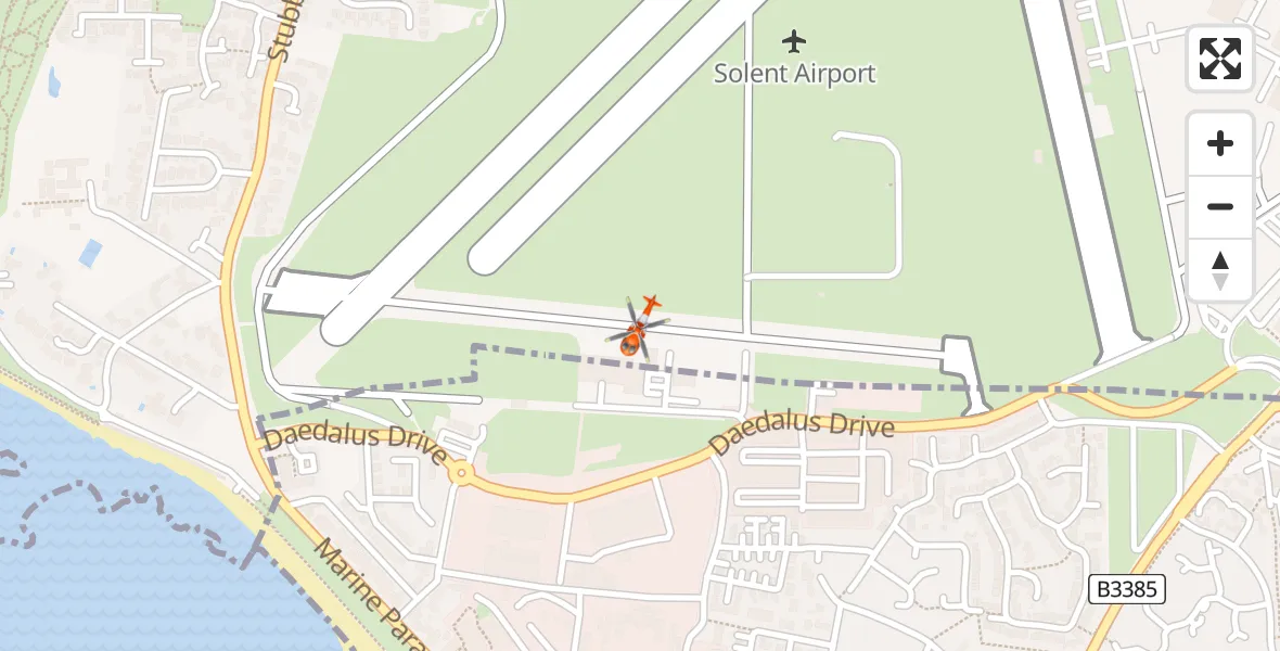 Flight path map showing Coastguard Helicopter route from Solent Airport to Solent Airport