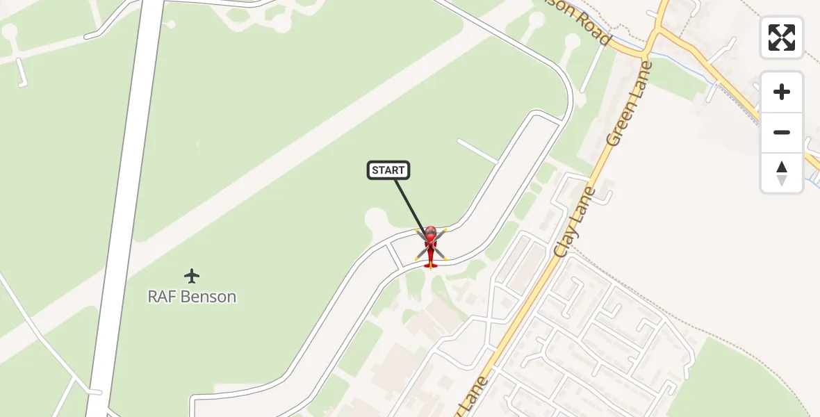Flight path map showing Air Ambulance Helicopter route from RAF Benson to RAF Benson