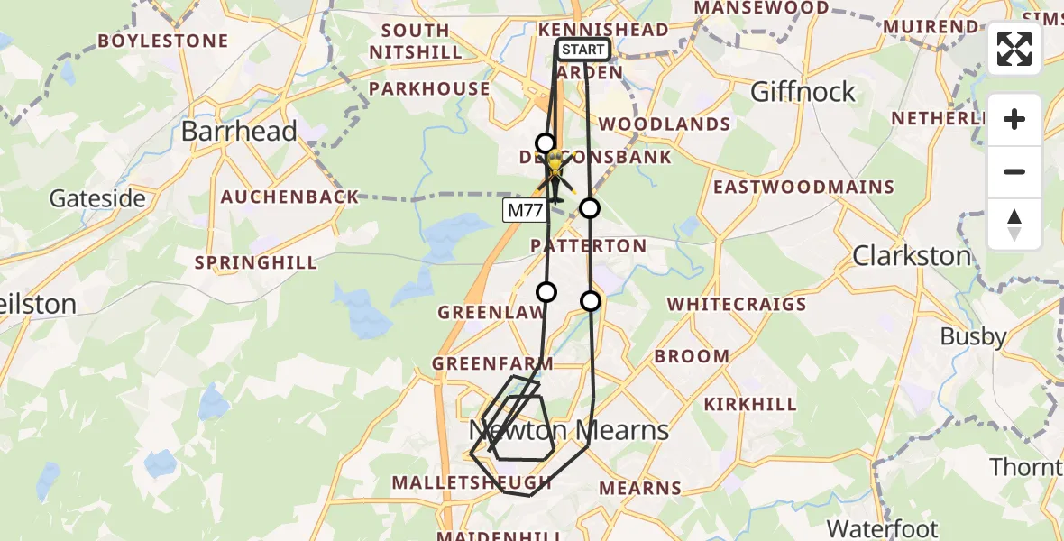 Flight path map showing Police Helicopter route from Glasgow to Glasgow