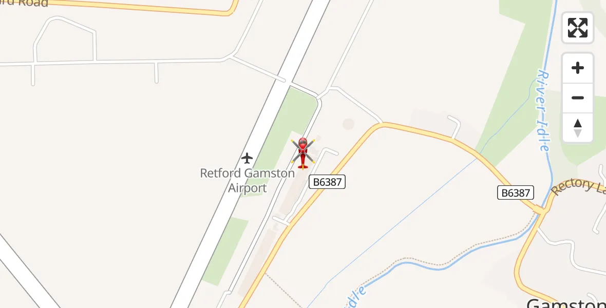 Flight path map showing Air Ambulance Helicopter route from Retford Gamston Airport to Retford Gamston Airport