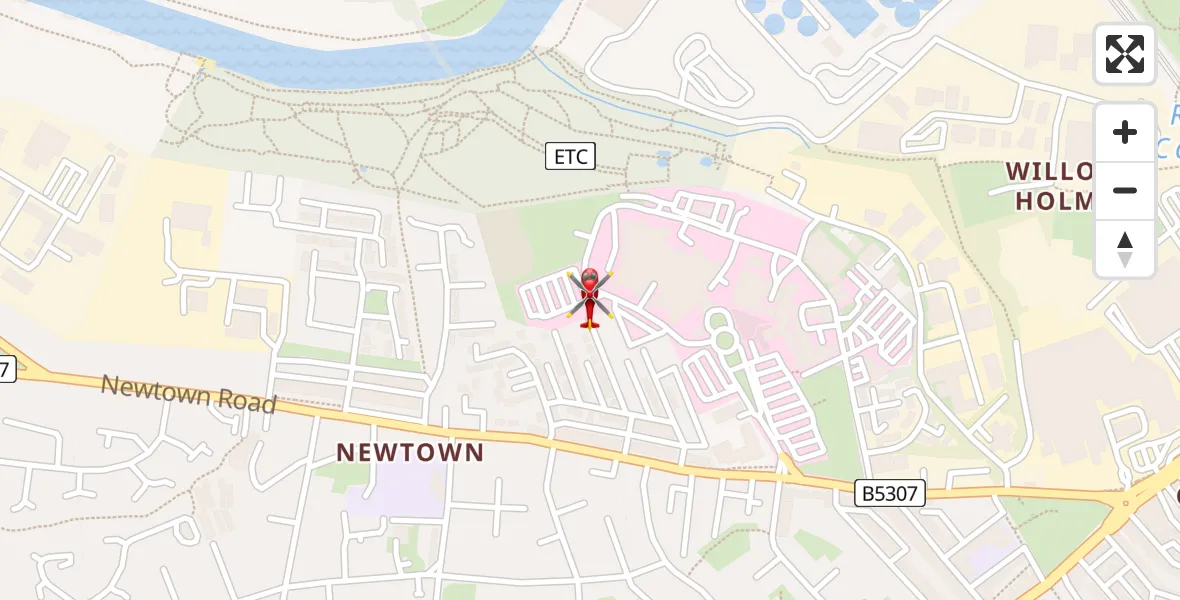 Flight path map showing Air Ambulance Helicopter route from Carlisle General to Carlisle General