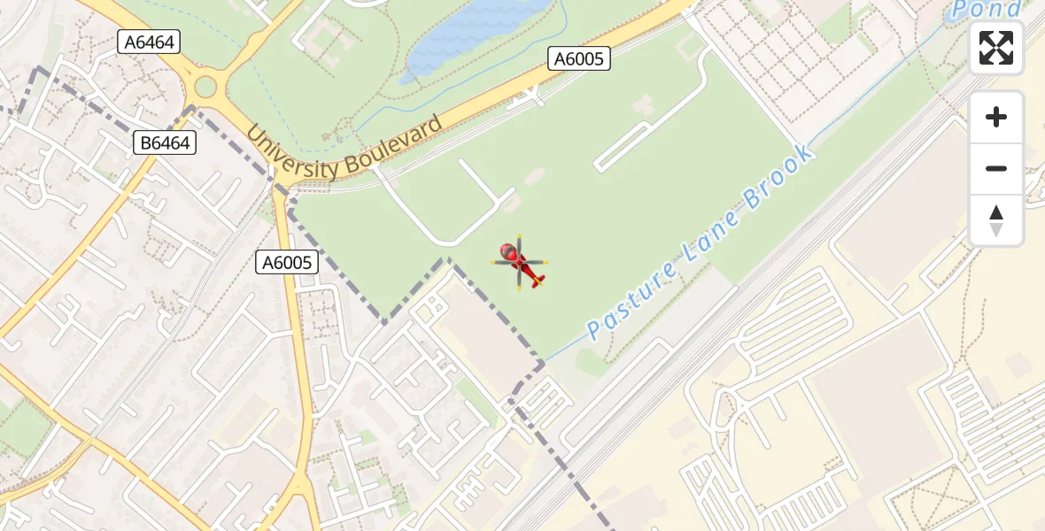 Flight path map showing Air Ambulance Helicopter route from Beeston to Beeston