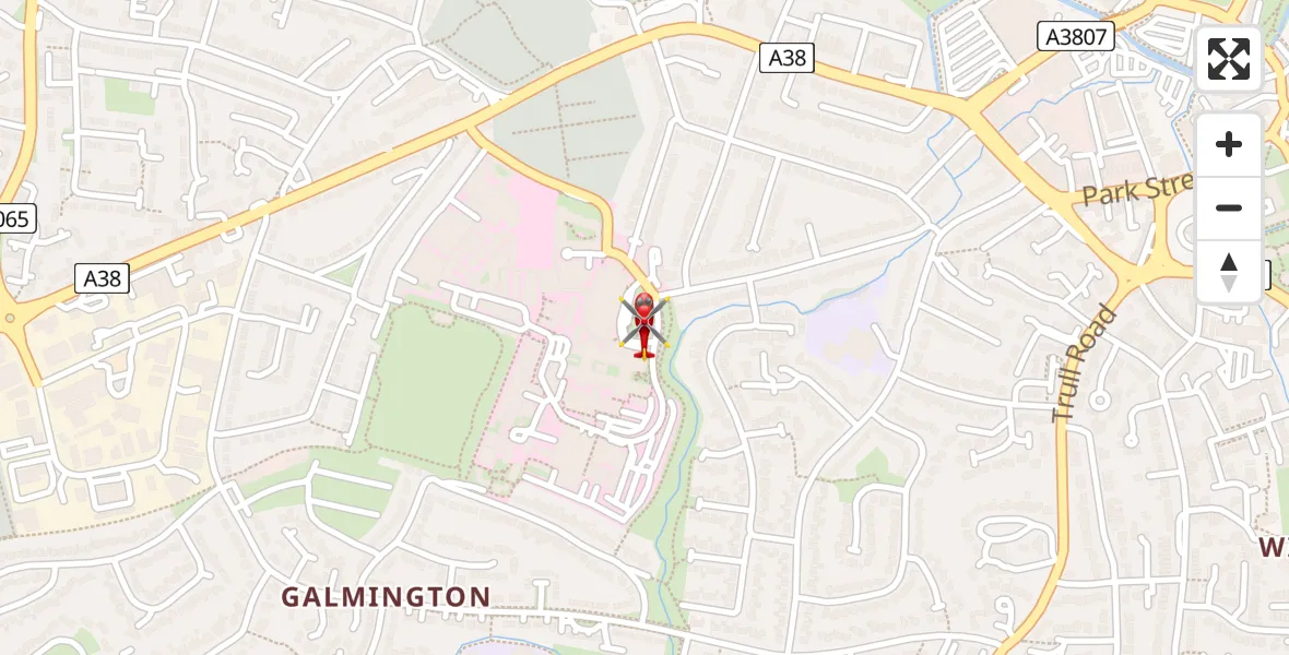 Flight path map showing Air Ambulance Helicopter route from Musgrove Hospital to Musgrove Hospital