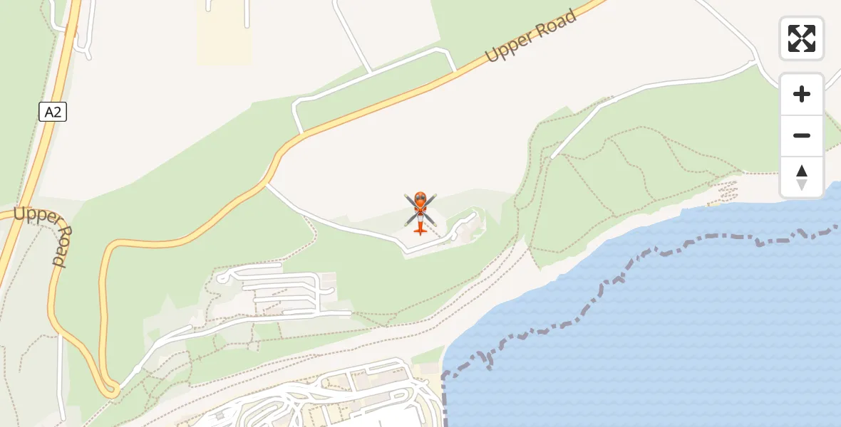 Flight path map showing Coastguard Helicopter route from Langdon Battery Heliport to Langdon Battery Heliport