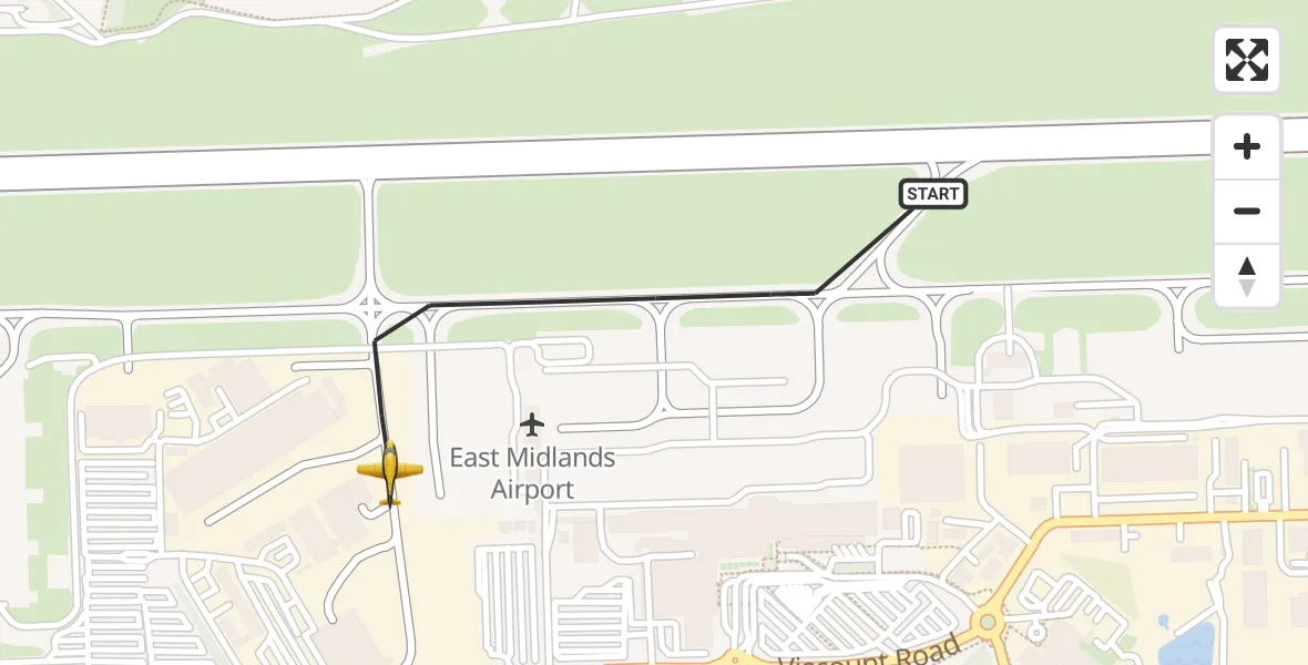Flight path map showing Police Aircraft route from East Midlands Airport to East Midlands Airport