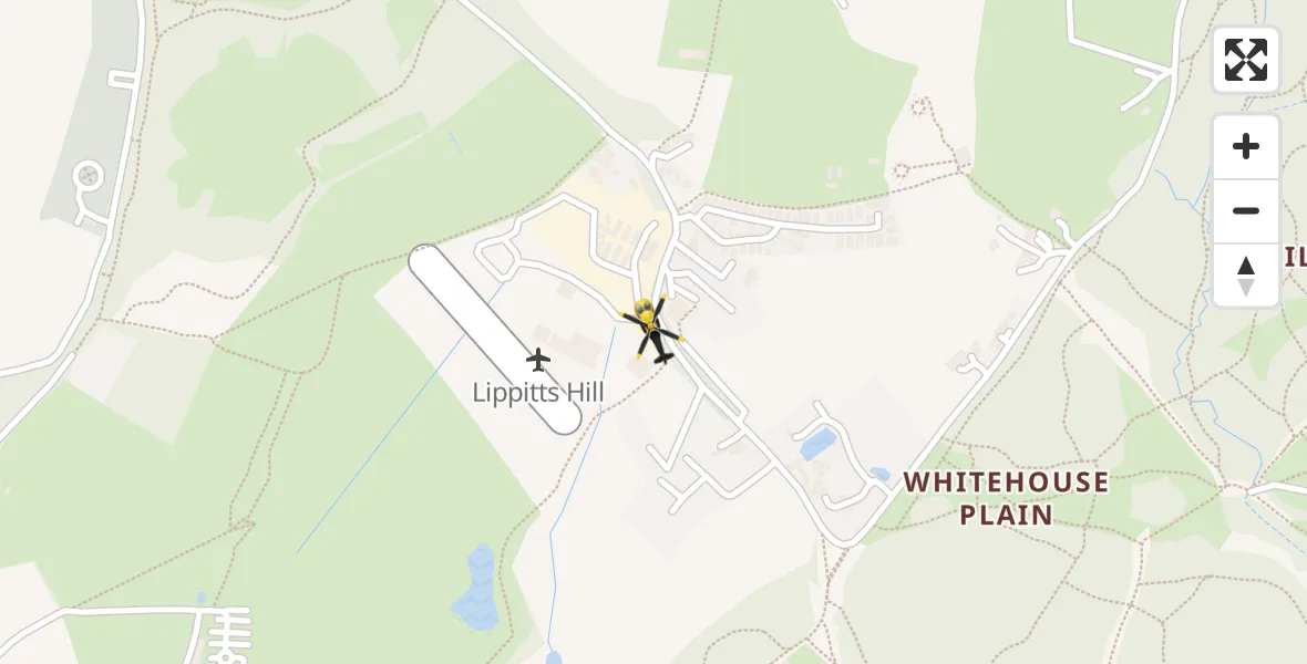 Flight path map showing Police Helicopter route from Metropolitan Police Air Support Unit Lippitts Hill to Metropolitan Police Air Support Unit Lippitts Hill