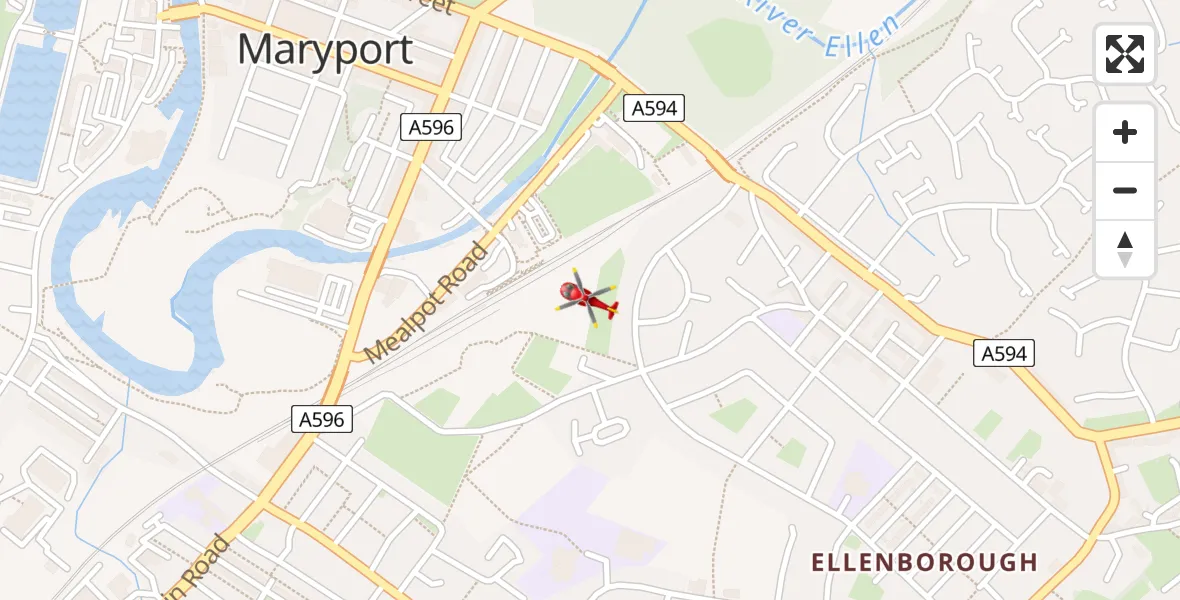 Flight path map showing Air Ambulance Helicopter route from Maryport to Maryport
