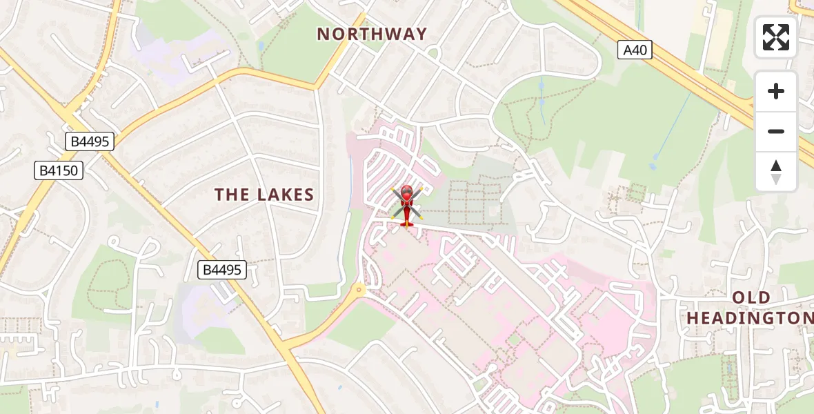 Flight route Air Ambulance Helicopter John Radcliffe Hospital - John Radcliffe Hospital, 18 April 2026, 17:23