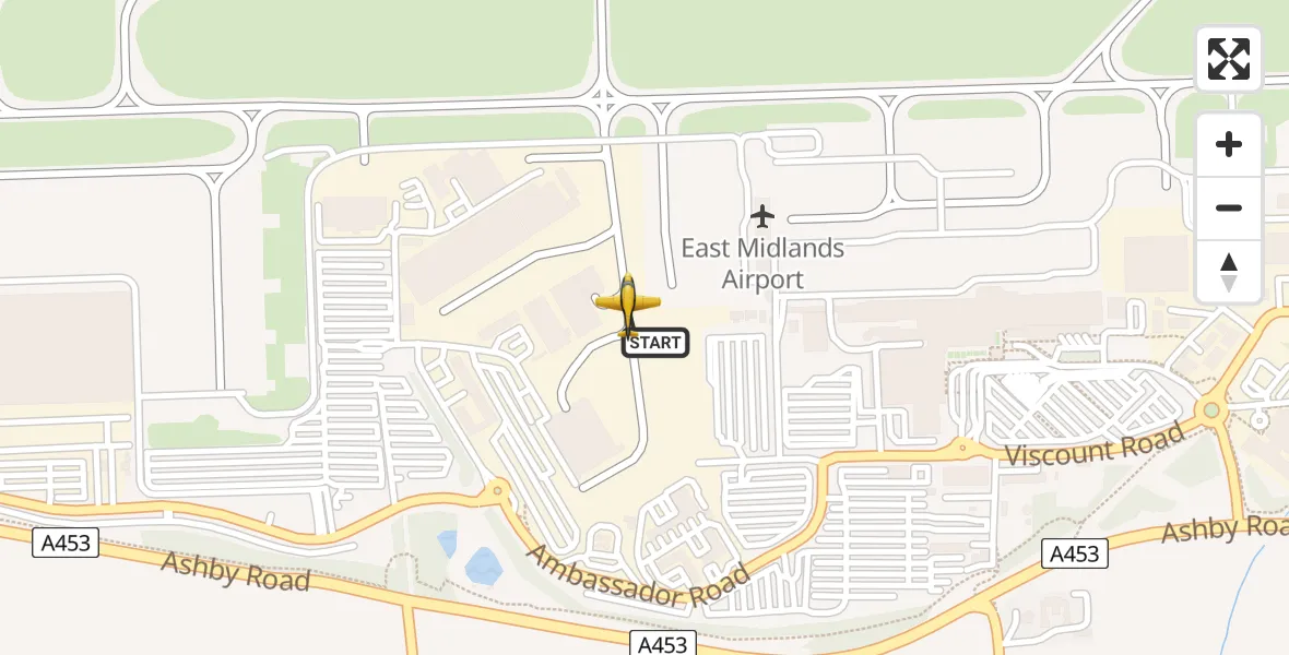 Flight path map showing Police Aircraft route from East Midlands Airport to East Midlands Airport