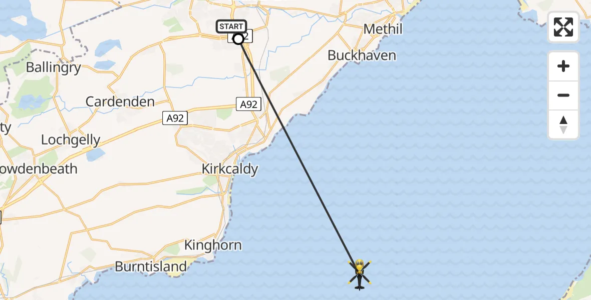 Flight path map showing Police Helicopter route from Glenrothes to North Sea