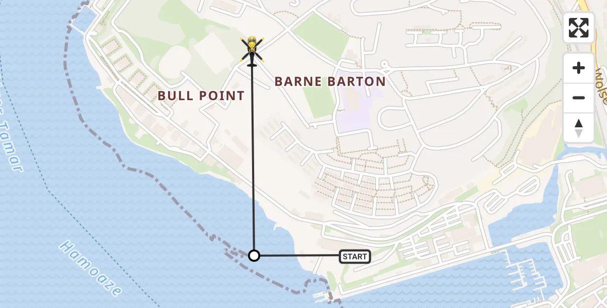 Flight path map showing Police Helicopter route from Barne Barton to Barne Barton