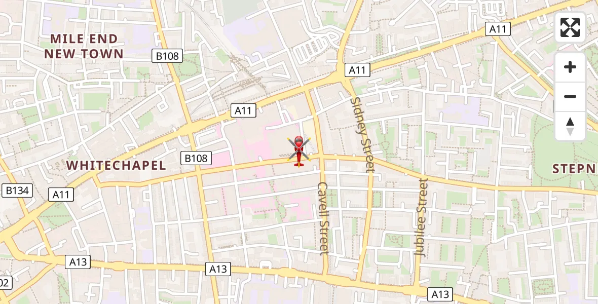 Flight path map showing Air Ambulance Helicopter route from Royal London Hospital to Royal London Hospital