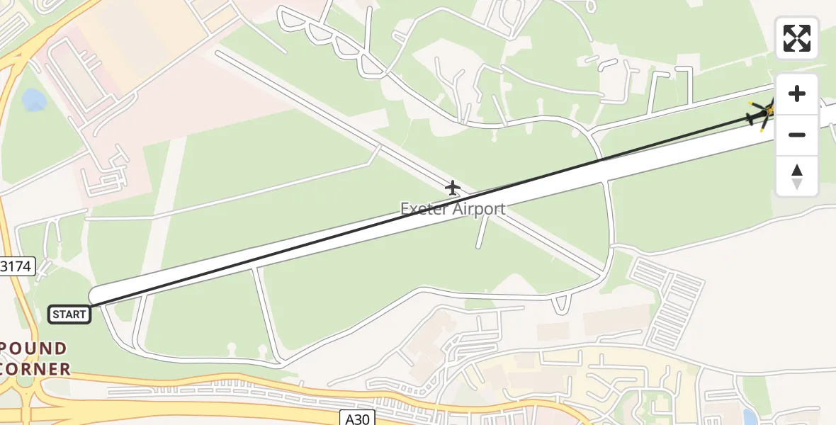 Flight path map showing Police Helicopter route from Exeter International Airport to Exeter International Airport