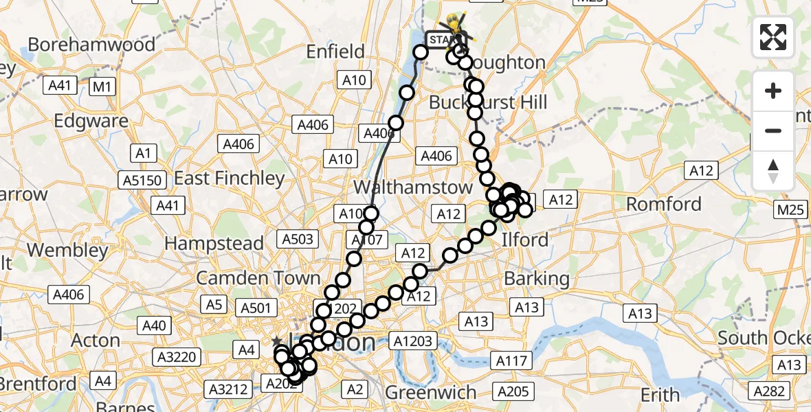 Flight path map showing Police Helicopter route from Sewardstonebury to Sewardstonebury