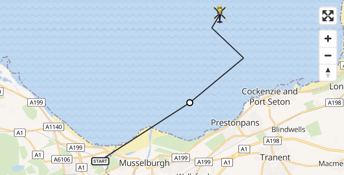 Flight path map showing Police Helicopter route from Joppa to North Sea