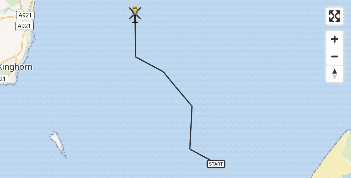 Flight path map showing Police Helicopter route from North Sea to North Sea