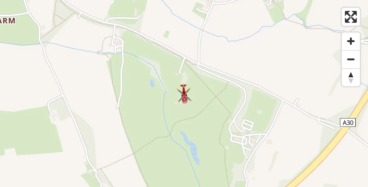 Flight path map showing Air Ambulance Helicopter route from Rockbeare to Rockbeare