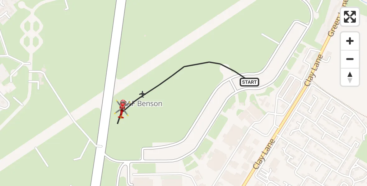 Flight path map showing Air Ambulance Helicopter route from RAF Benson to RAF Benson