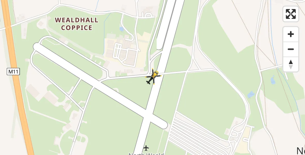 Flight path map showing Police Helicopter route from North Weald Airfield to North Weald Airfield