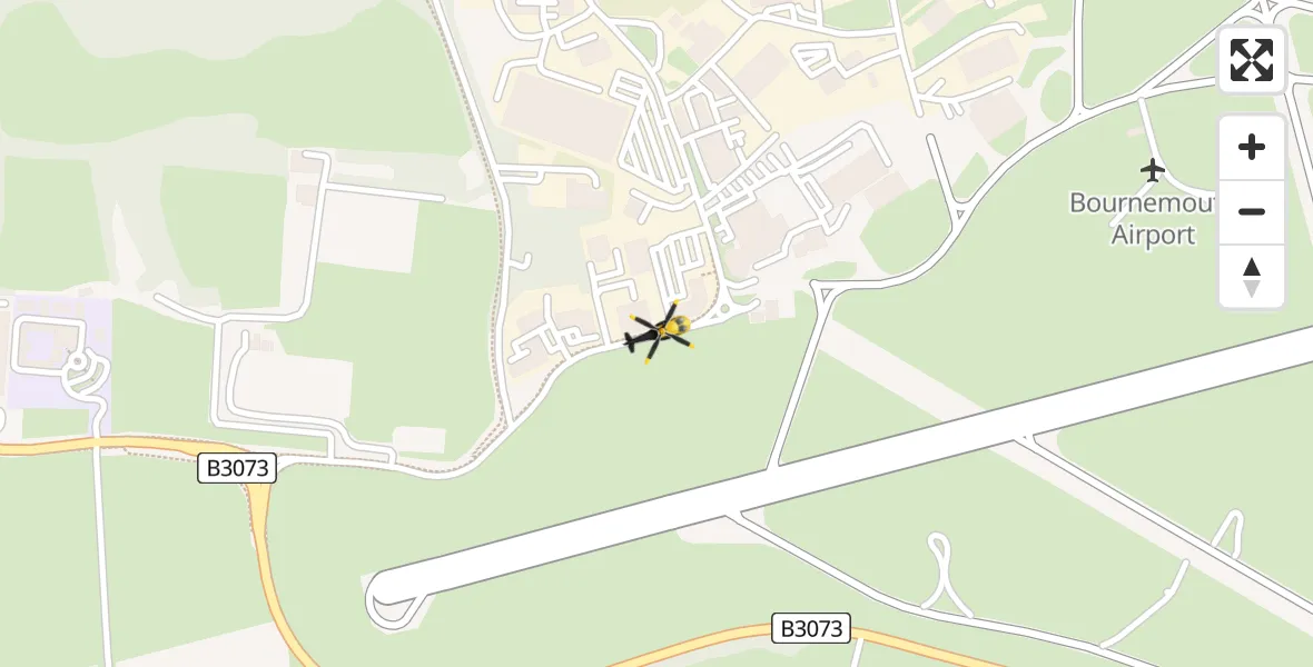 Flight path map showing Police Helicopter route from Bournemouth Airport to Bournemouth Airport