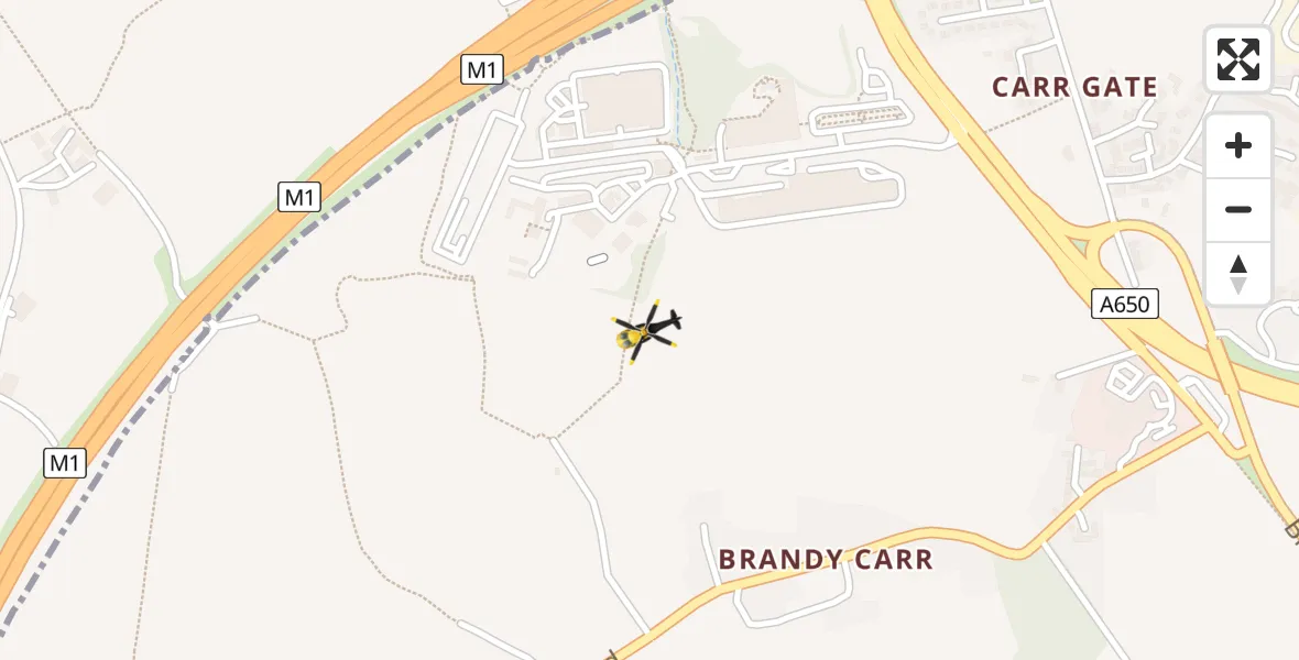 Flight path map showing Police Helicopter route from East Ardsley to East Ardsley