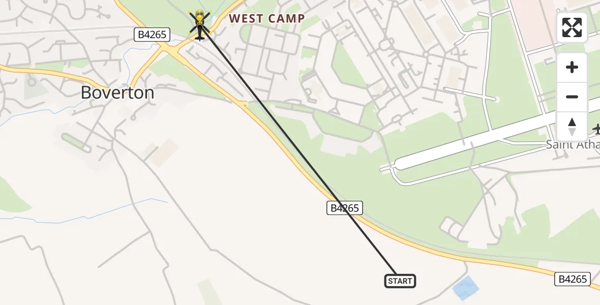 Flight path map showing Police Helicopter route from MOD St Athan to Boverton