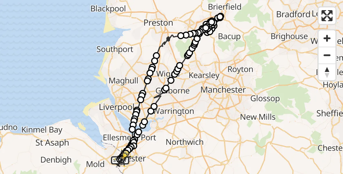 Flight path map showing Police Helicopter route from Hawarden Airport to Saltney Ferry
