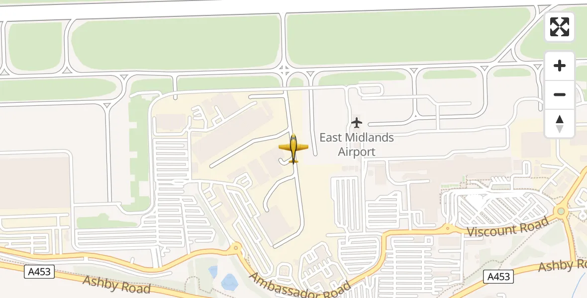 Flight path map showing Police Aircraft route from East Midlands Airport to East Midlands Airport