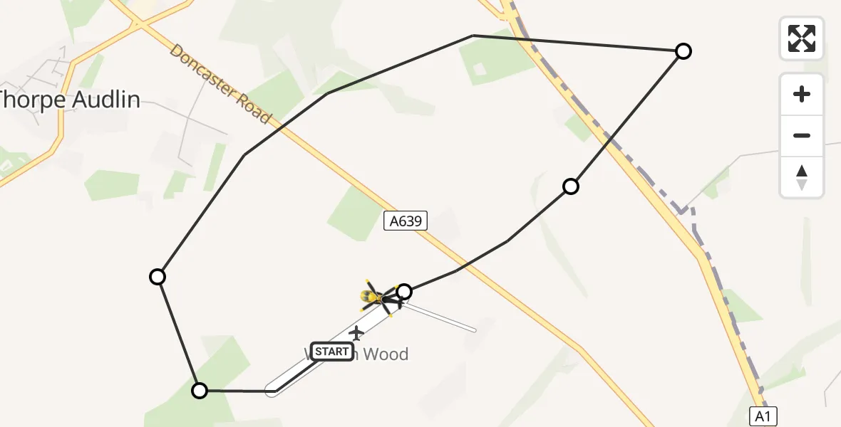 Flight path map showing Police Helicopter route from Walton Wood Airfield to Walton Wood Airfield