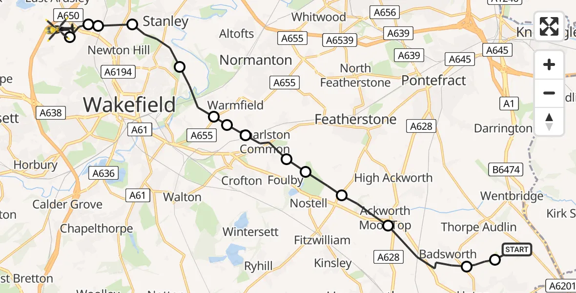 Flight path map showing Police Helicopter route from Walton Wood Airfield to Brandy Carr