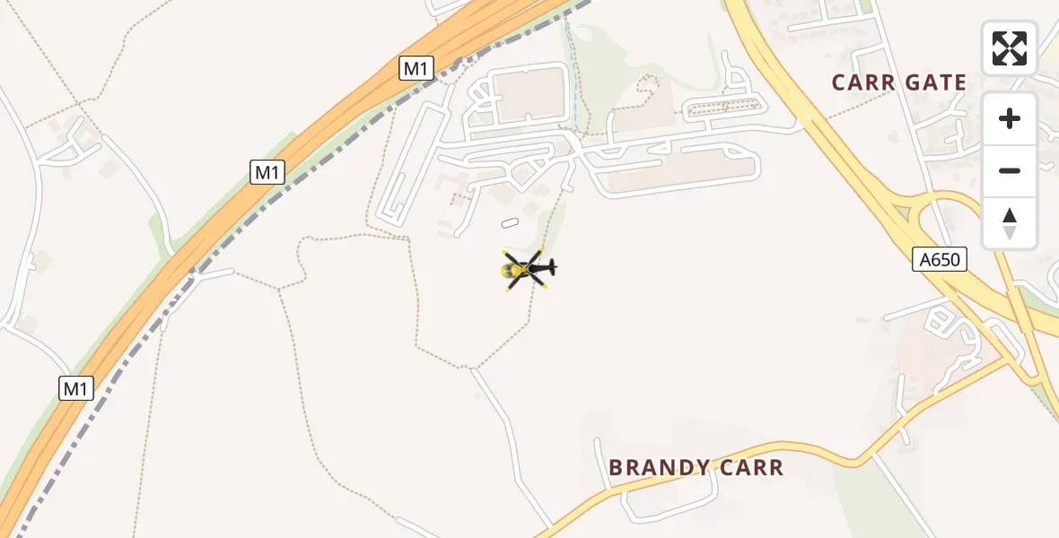 Flight path map showing Police Helicopter route from East Ardsley to East Ardsley