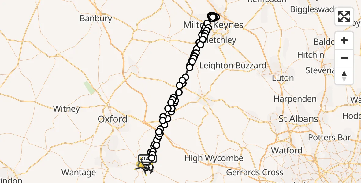Flight path map showing Police Helicopter route from Ewelme to Crowmarsh Gifford
