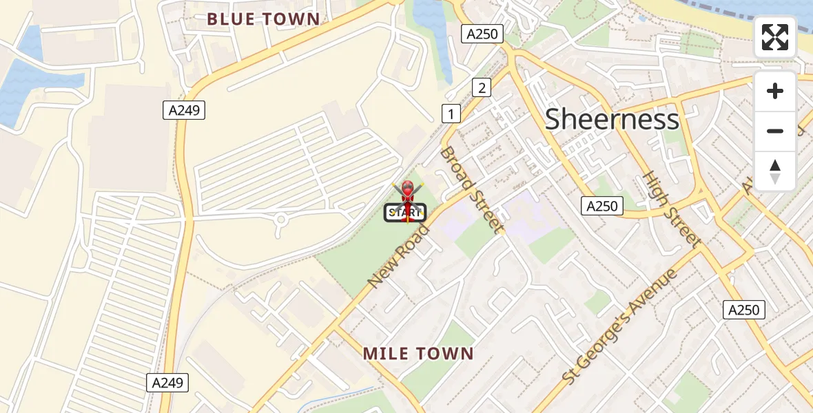 Flight path map showing Air Ambulance Helicopter route from Sheerness to Sheerness