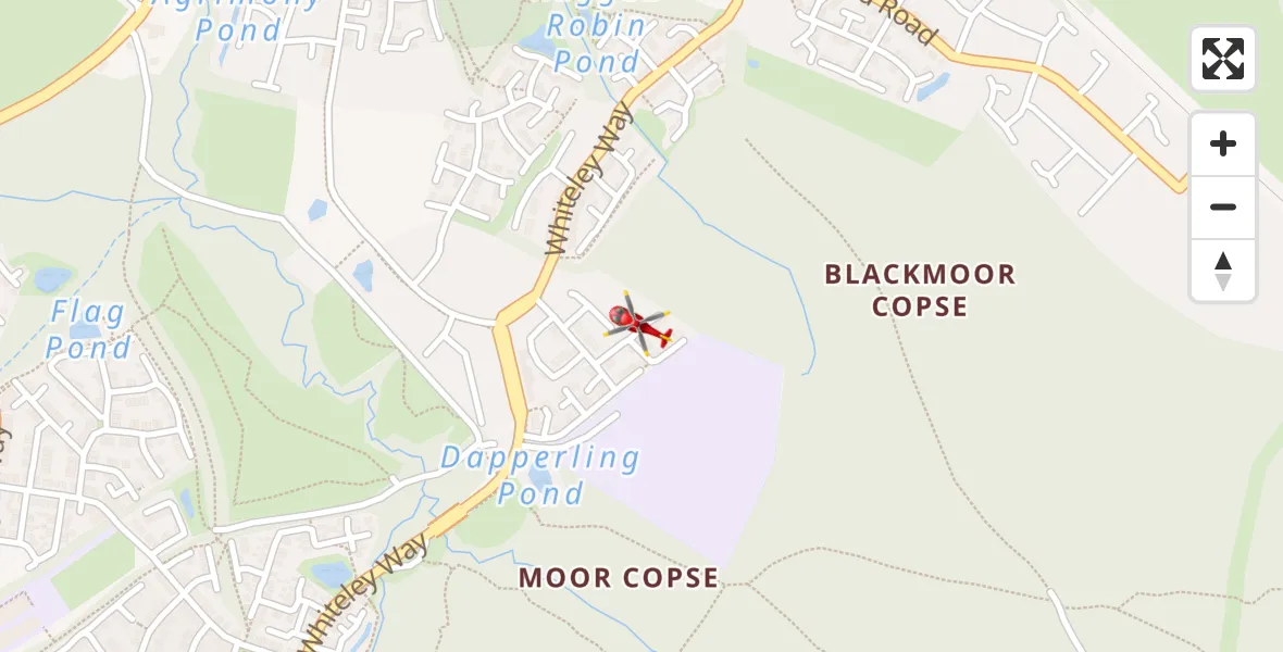 Flight path map showing Air Ambulance Helicopter route from Curbridge to Curbridge