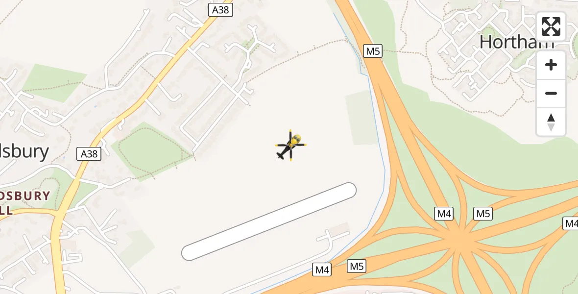 Flight path map showing Police Helicopter route from Almondsbury Helicopter Base to Almondsbury Helicopter Base