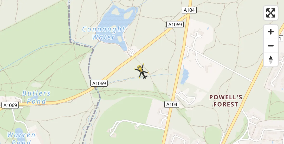 Flight route Police Helicopter Buckhurst Hill - Buckhurst Hill, 19 April 2026, 04:21