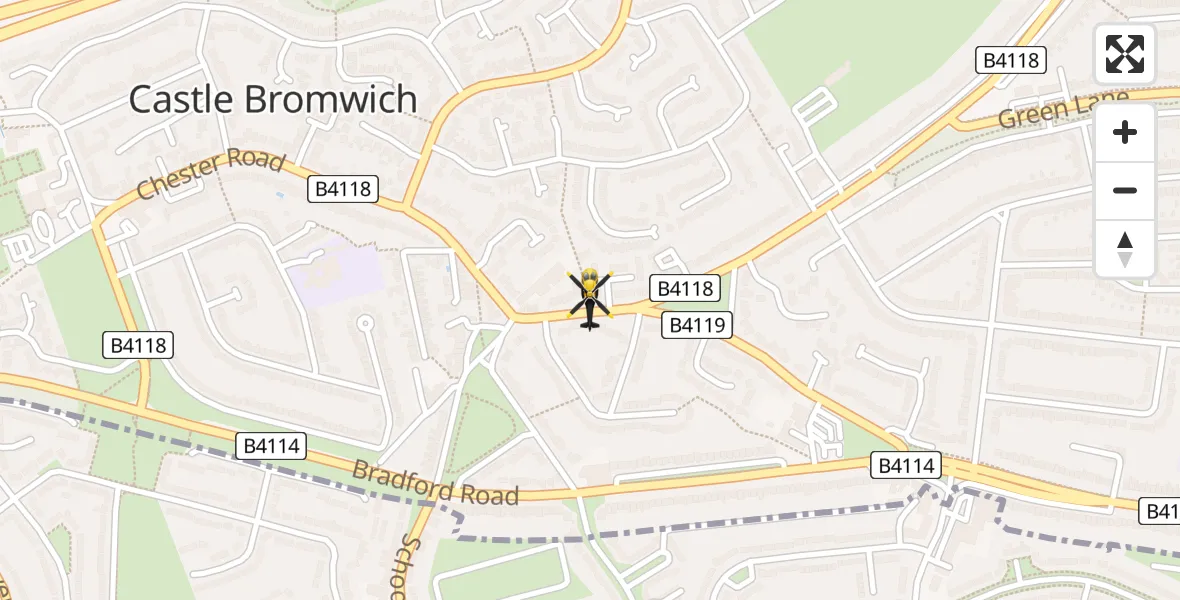 Flight path map showing Police Helicopter route from Solihull to Solihull