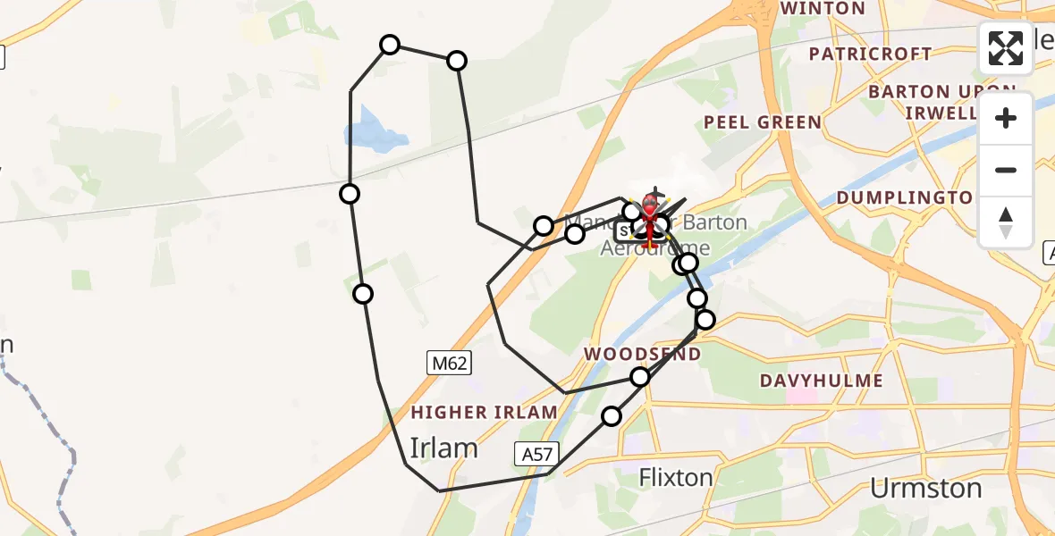 Flight route Air Ambulance Helicopter Manchester Barton Aerodrome - Manchester Barton Aerodrome, 19 April 2026, 05:47
