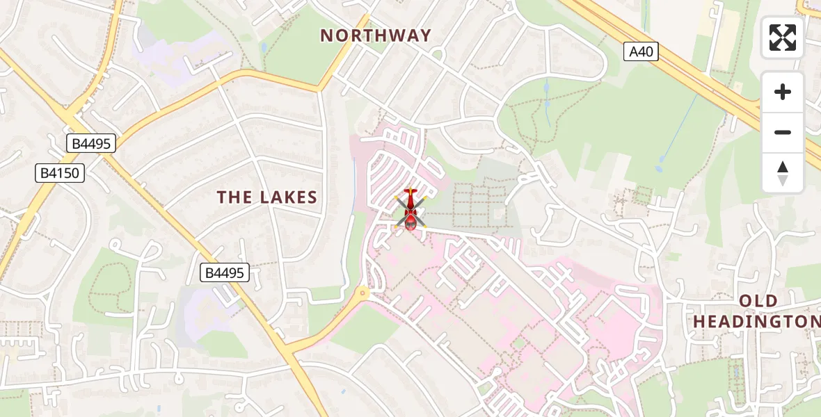 Flight route Air Ambulance Helicopter John Radcliffe Hospital - John Radcliffe Hospital, 19 April 2026, 07:21