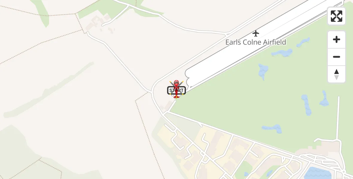 Flight path map showing Air Ambulance Helicopter route from Earls Colne Airfield to Earls Colne Airfield