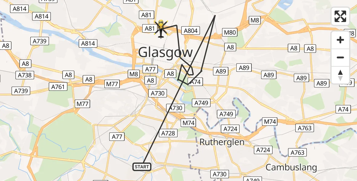 Flight path map showing Police Helicopter route from Glasgow to Glasgow