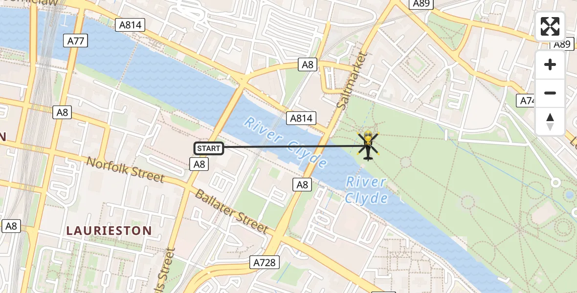 Flight path map showing Police Helicopter route from Glasgow to Glasgow