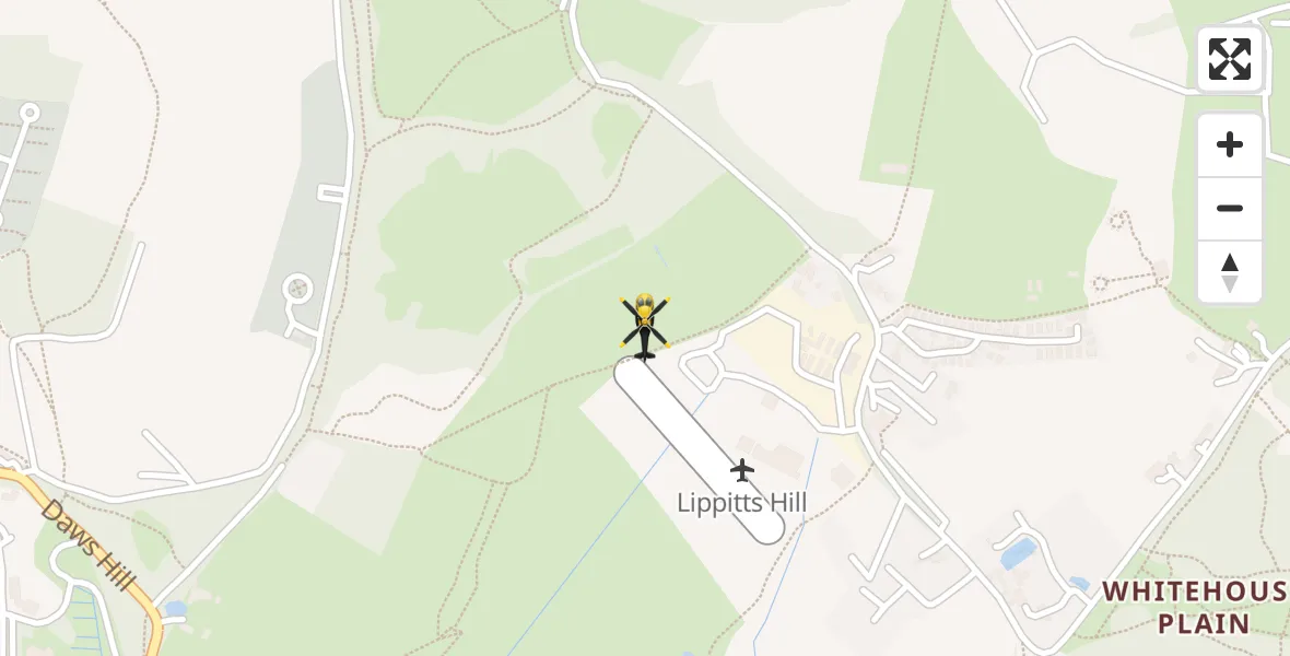 Flight path map showing Police Helicopter route from Metropolitan Police Air Support Unit Lippitts Hill to Metropolitan Police Air Support Unit Lippitts Hill