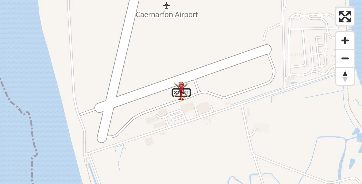 Flight path map showing Air Ambulance Helicopter route from Caernarfon Airport to Caernarfon Airport