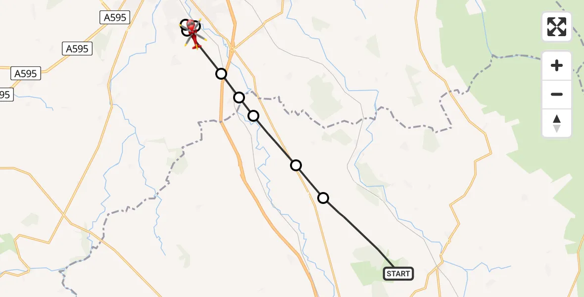 Flight path map showing Air Ambulance Helicopter route from Lazonby to Carleton